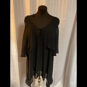 Sheer top with flounce sleeve bare shoulder